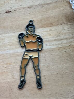 Vintage Enamel Boxing Fighter Stained Glass Suncatcher/Ornament